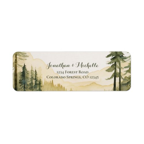 Nature Watercolor Pine Tree Forest Mountain  Label