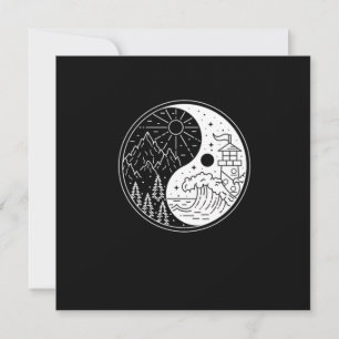 Nature Waves Mountains Moon Sun Yin Yang Symbol Gi Invitation