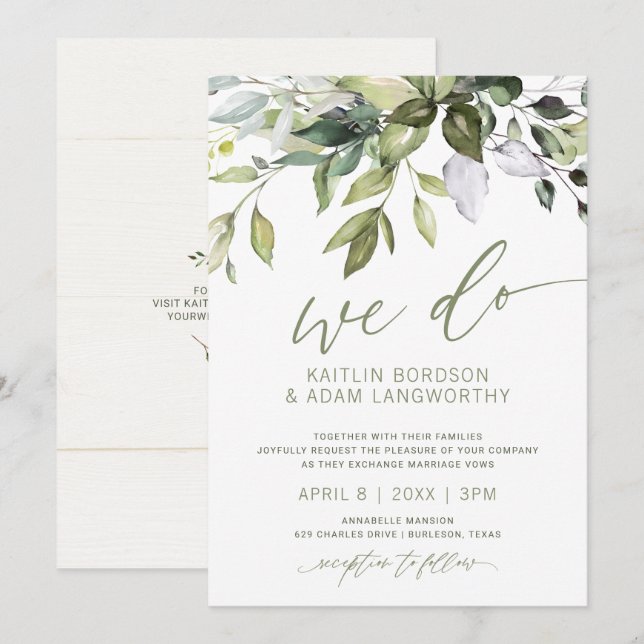 Nature Wedding Botanical Greenery Watercolor V2 Invitation (Front/Back)