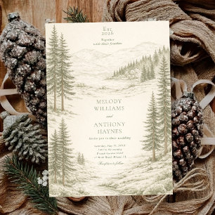 Nature Wedding with Pine Trees Mountain Landscape Invitation