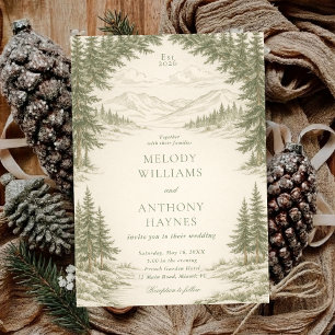 Nature Wedding with Pine Trees Mountain Landscape Invitation