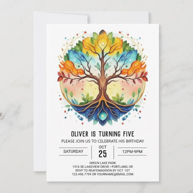 Nature Whimsical Tree of Life Birthday Invitation (Front)