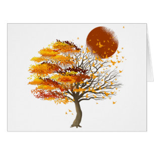 Nature Wildlife Full Moon Tree Flock Of Birds Fore Cards