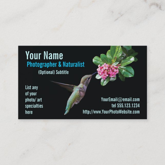 Nature & Wildlife Photographer Business Card (Front)
