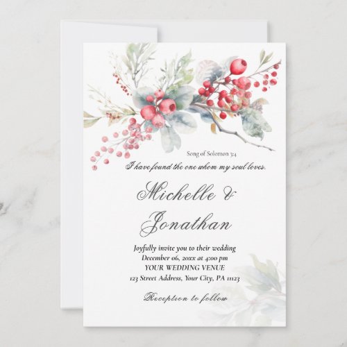 Nature Winter Christmas Floral Christian Wedding Invitation