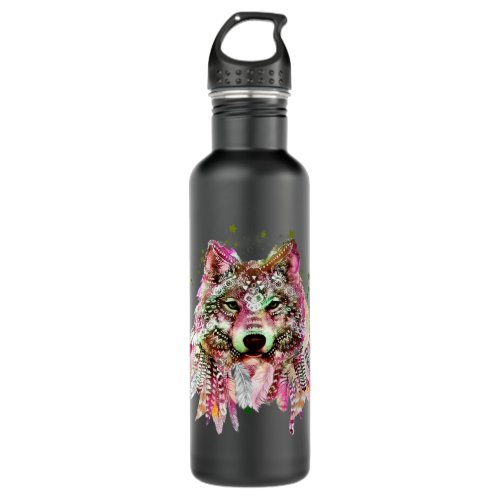 Nature Wolf Forest Trees Graphic Stainless Steel Water Bottle