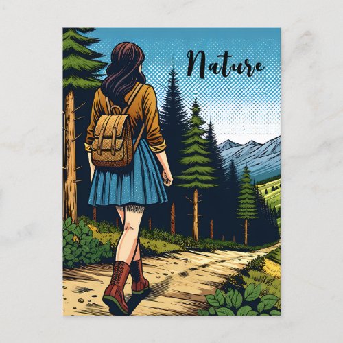 Nature  Women Hiking down a Trail Postcard