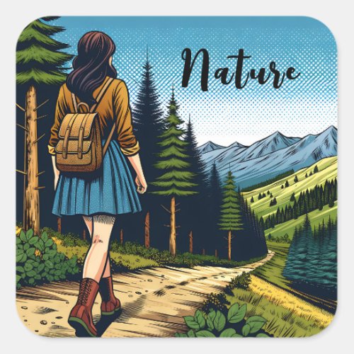 Nature  Women Hiking down a Trail Square Sticker