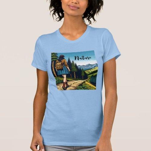 Nature  Women Hiking down a Trail T_Shirt