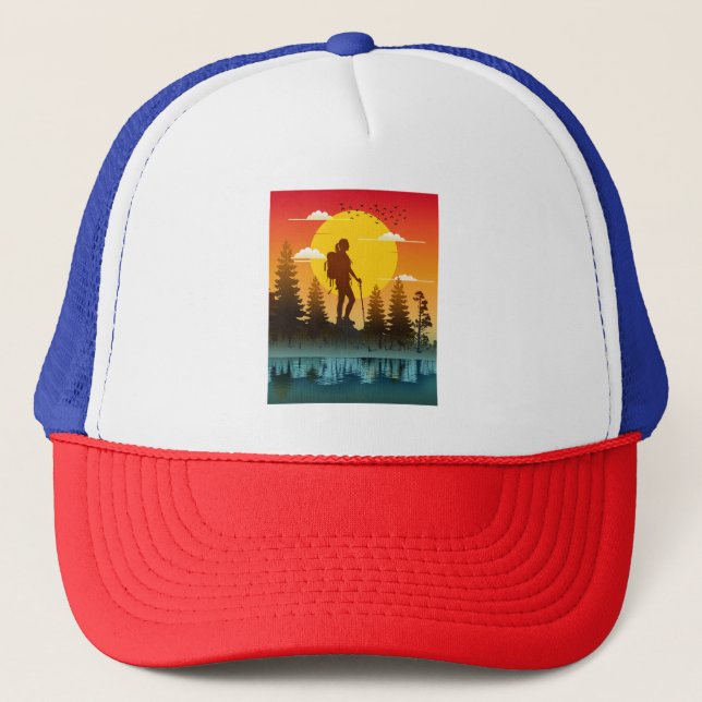 Nature Women Hiking Sunset Trucker Hat (Front)