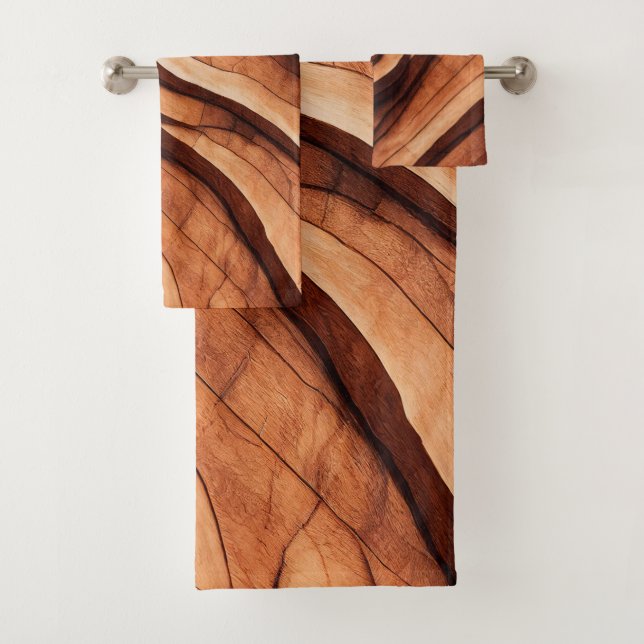 nature wood grain art 6 bath towel set (Insitu)