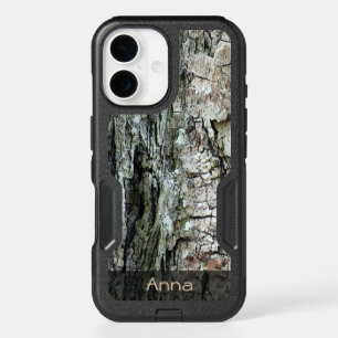 Nature Wood Old Pine Bark Photo Custom Text iPhone 16 Case