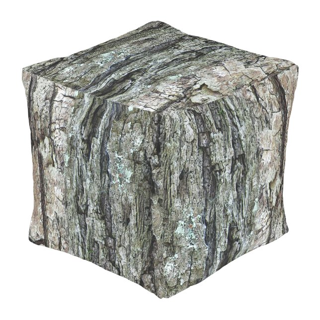 Nature Wood Pine Tree Bark Outdoor Pouf (Angled Front)