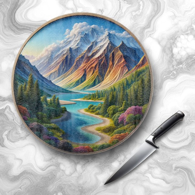 Nature Woodcut of Landscape / Seascape / Skyscape Cutting Board (Nature Woodcut of Landscape Seascape Skyscape Cover Photo)