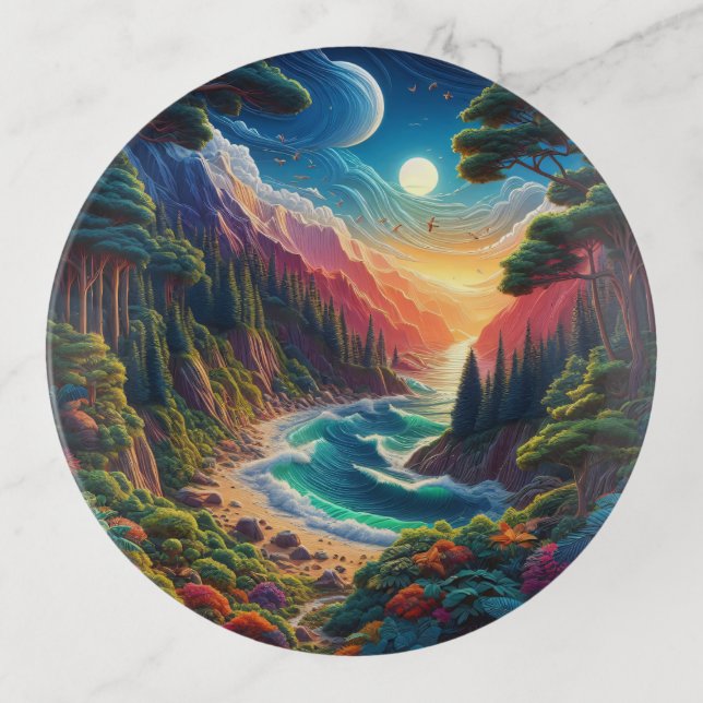 Nature Woodcut of Landscape / Seascape / Skyscape Trinket Tray (Front)