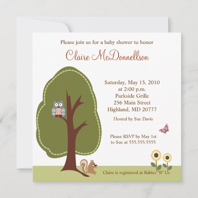 Nature Woodland 5x5 Baby Shower Invitation (Front)
