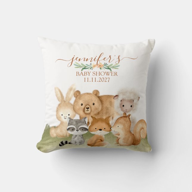 Nature Woodland Animals Baby Throw Pillow (Front)