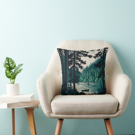 Nature Woods Lake Vintage Cottage Cabin Throw Pill Throw Pillow