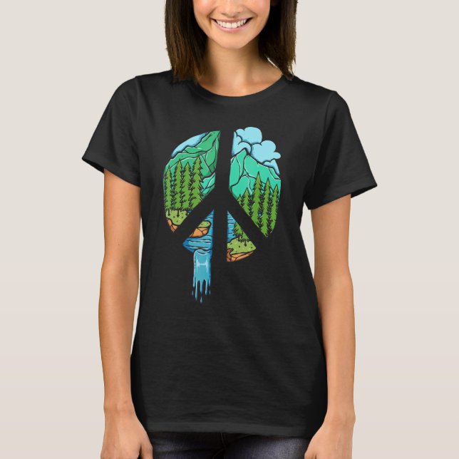 Nature World Peace Sign Forest Nature  Campers Hik T-Shirt (Front)