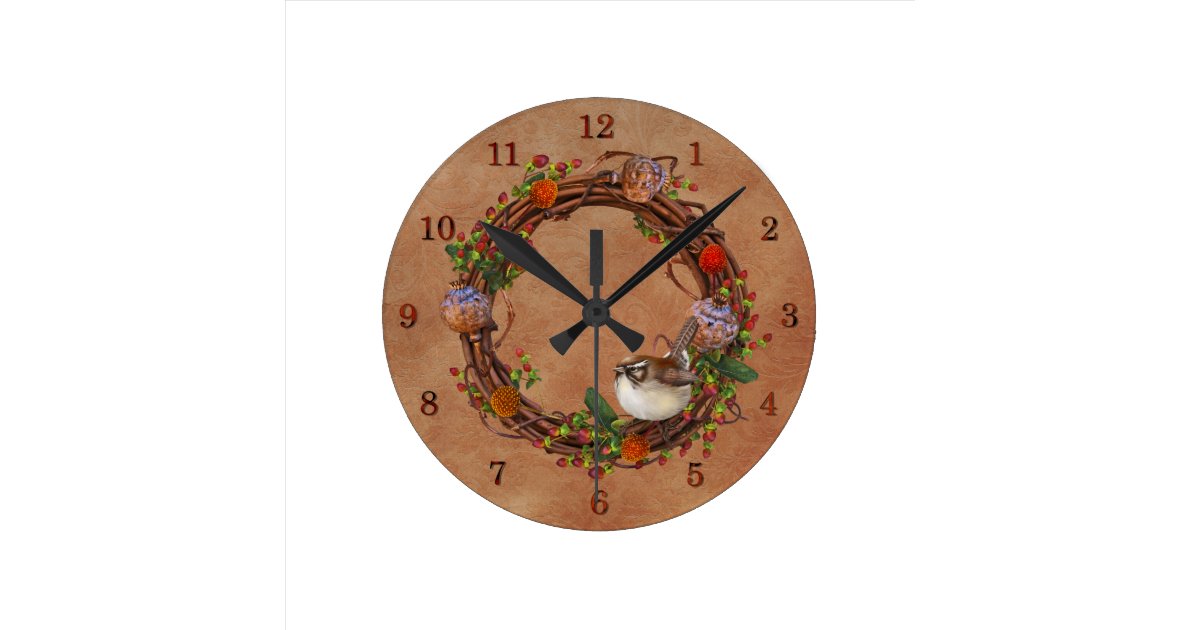 Nature Wreath Wall Clock | Zazzle