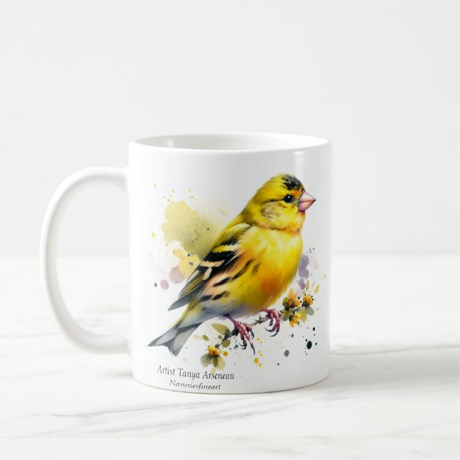 Nature Yellow Bird Watercolor Coffee Mug (Left)