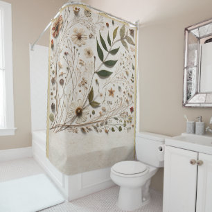 Nature's Beauty Botanical Flowers & Leaves  Shower Curtain