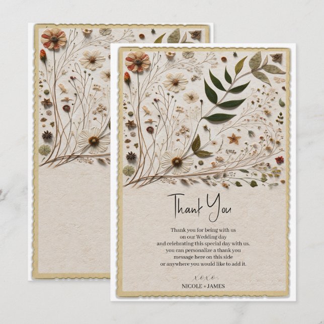 Nature's Beauty Botanical Flowers & Leaves Wedding Invitation (Front/Back)