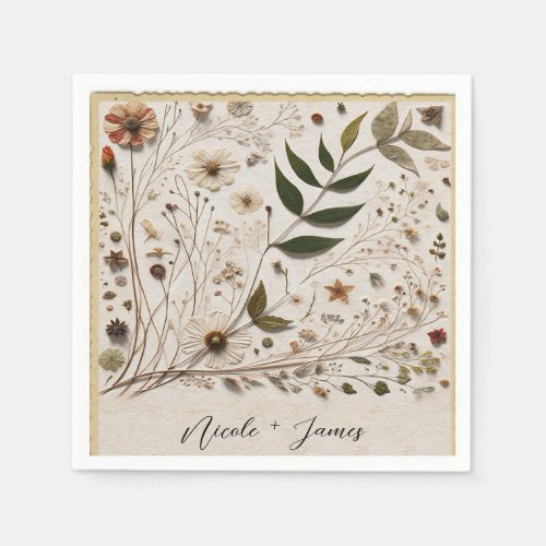 Natures Beauty Botanical Flowers  Leaves Wedding Napkins