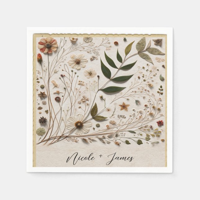 Nature's Beauty Botanical Flowers & Leaves Wedding Napkins (Front)