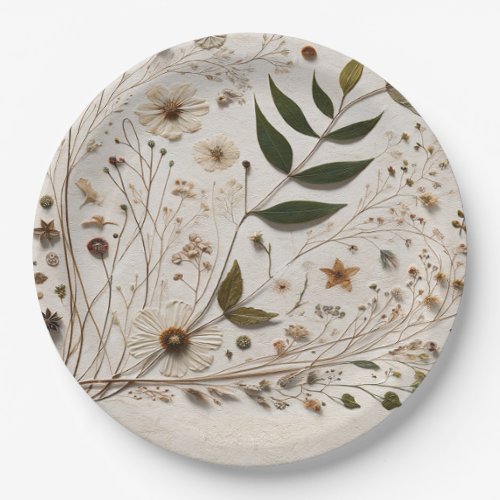 Natures Beauty Botanical Flowers  Leaves Wedding Paper Plates