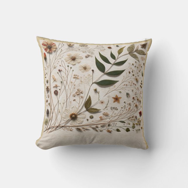 Nature's Beauty Botanical Flowers & Leaves Wedding Throw Pillow (Front)