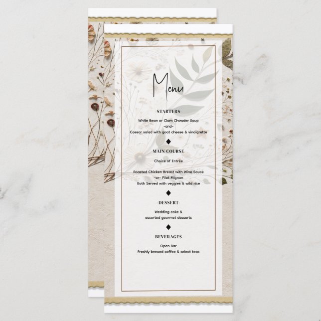 Nature's Beauty Botanical Flowers Wedding Menu (Front/Back)