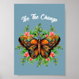 Nature's Beauty Colorful Butterfly and Flowering Poster