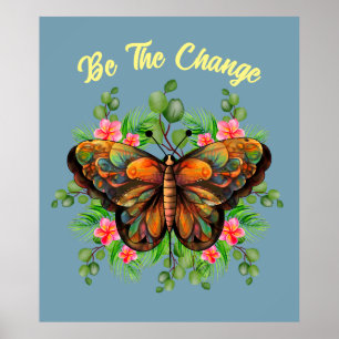 Nature's Beauty Colorful Butterfly and Flowering Poster