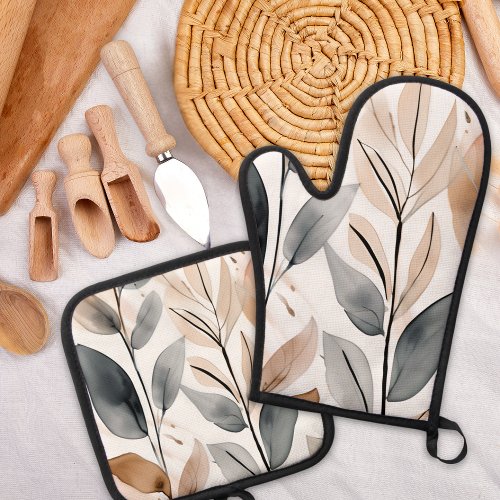 Natures Botanicals Boho Oven Mitt  Pot Holder Set