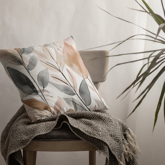 Nature's Botanicals Throw Pillow (This pillow features watercolor botanicals in beautiful neutral shades.)