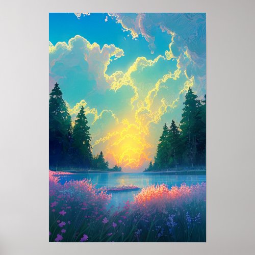 Natures Canvas Charming Lake and Golden Sunset Poster