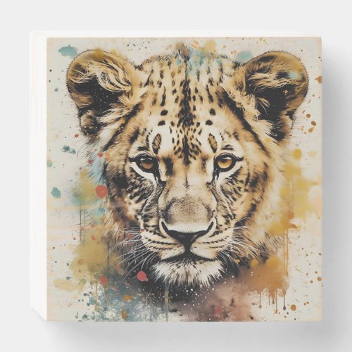 Natures Canvas Lion Cubs Splatter Wood Art Wooden Box Sign