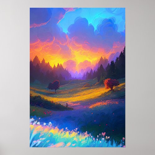 Natures Canvas Sunset Glow over Valley Poster