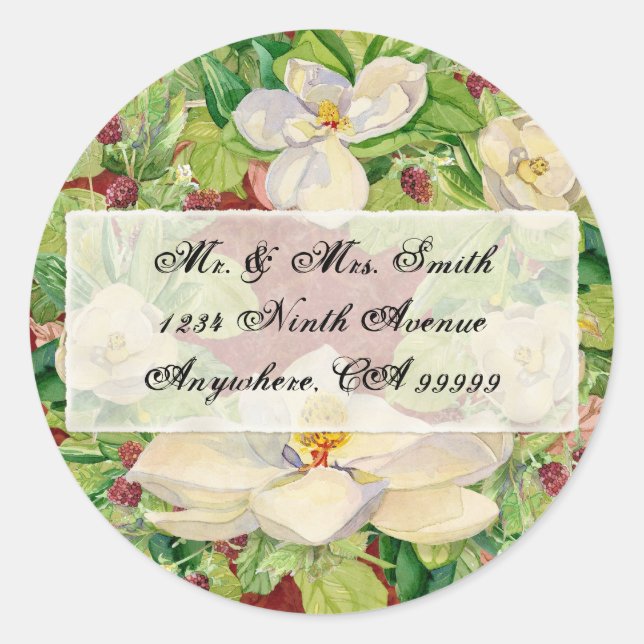 Nature's Christmas Magnolia Wreath n Pine Boughs Classic Round Sticker (Front)
