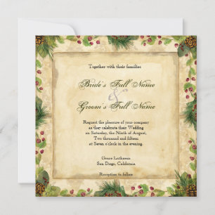 Nature's Christmas Magnolia Wreath n Pine Boughs Invitation