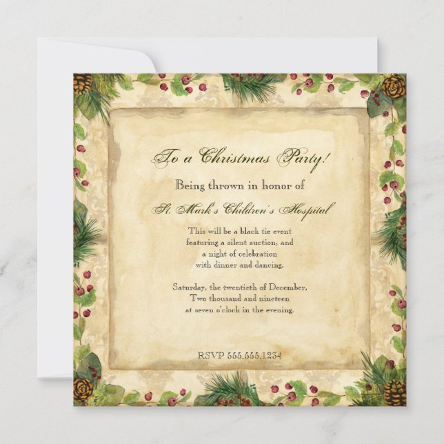 Nature's Christmas Magnolia Wreath n Pine Boughs Invitation (Front)
