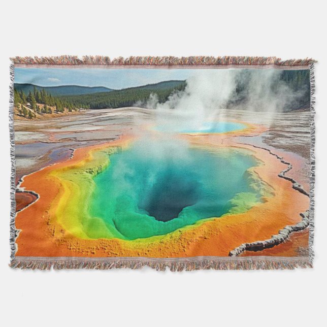 Nature's Colorful Hot Spring Art Throw Blanket (Front)