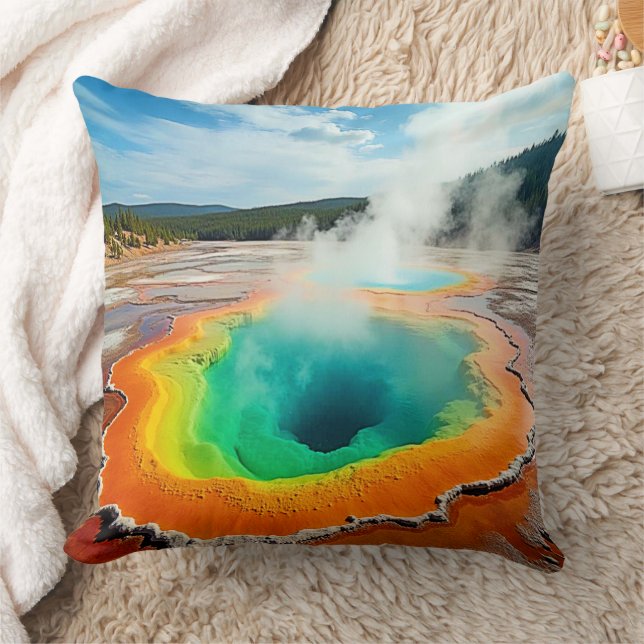 Nature's Colorful Hot Spring Art Throw Pillow (Blanket)