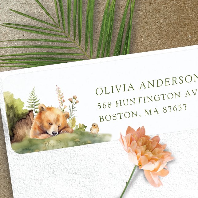 Nature's Delight Baby Shower Bear Address Label (Creator Uploaded)