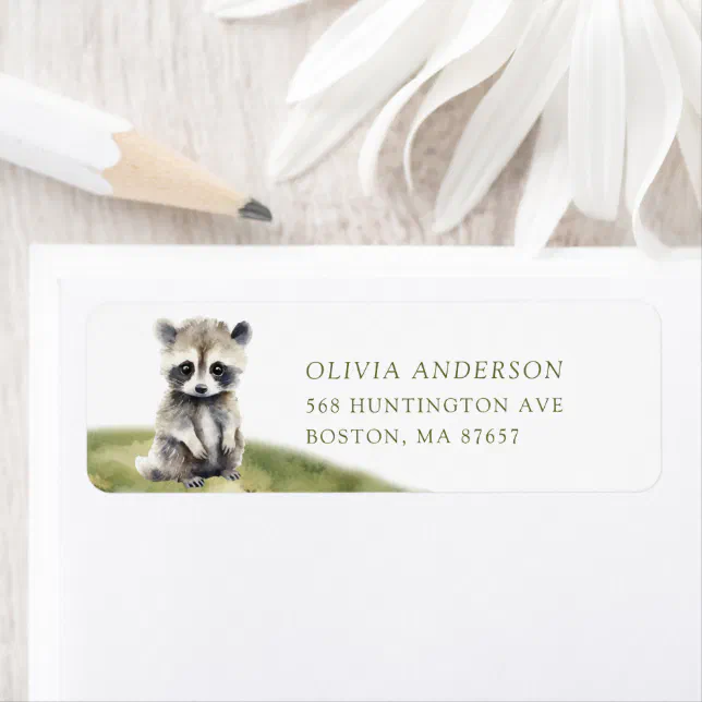 Nature's Delight Baby Shower Raccoon Address Label | Zazzle