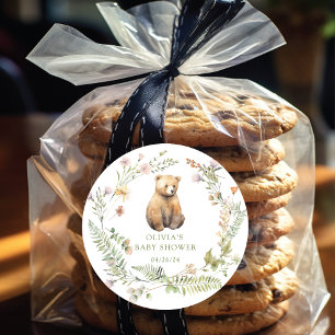 Nature's Delight Bear Baby Shower Classic Round Sticker