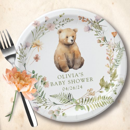 Natures Delight Bear Baby Shower Paper Plates
