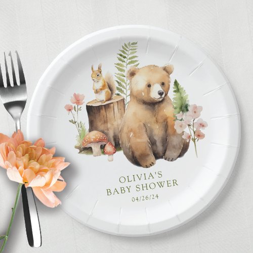 Natures Delight Bear Baby Shower Paper Plates