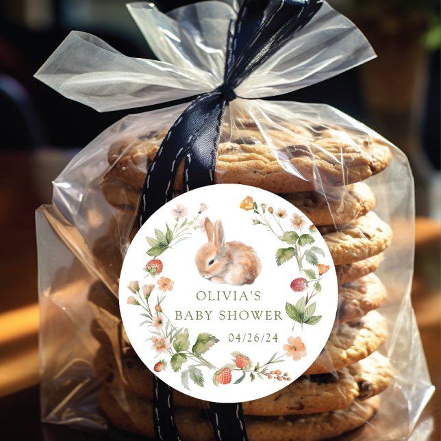 Nature's Delight Bunny Baby Shower Classic Round Sticker (Creator Uploaded)